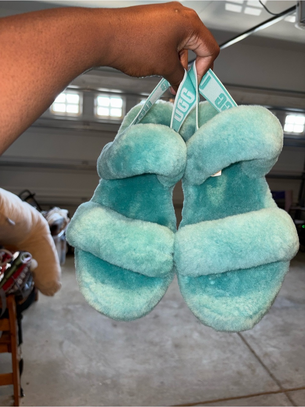 UGG woman Teal Fuzzy Slide Sandals